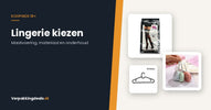 Verpakte panty, meetlint en kleerhangers naast de titel Lingerie kiezen