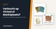 Bubbelenveloppen, brievenbusdoos en verpakkingstape naast de titel Verkocht op Vinted of Marktplaats