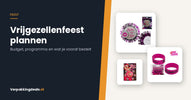 Vrijgezellenfeest buttons en armbanden naast de titel Vrijgezellenfeest plannen