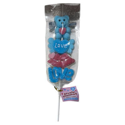 Marshmallow-Lutscher blauer Bär mit Love-Text
