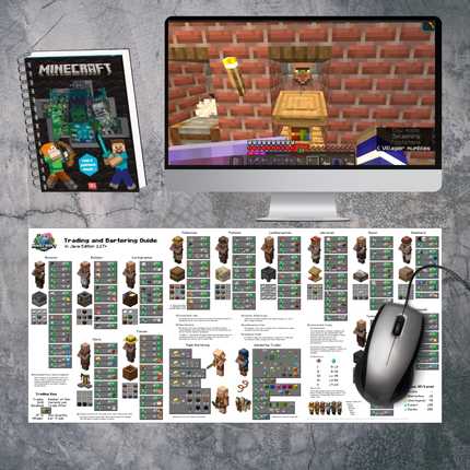 XXL gaming muismat met villager ruil recepten + A5 notitieboekje met stickers