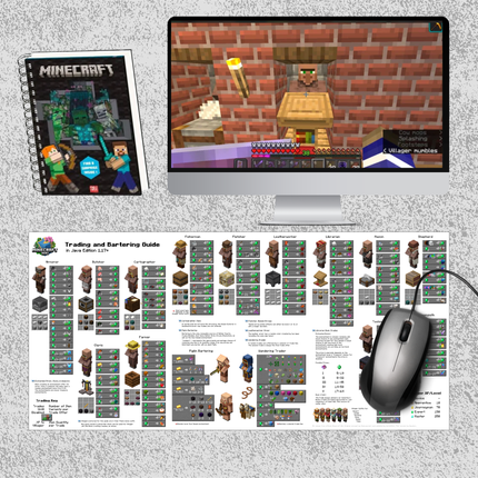 XXL gaming muismat met villager ruil recepten + A5 notitieboekje met stickers