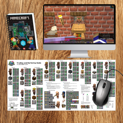 XXL gaming muismat met villager ruil recepten + A5 notitieboekje met stickers