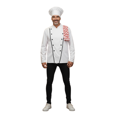 Master Chef Kostuum Heren met Koksmuts - M, L of XL