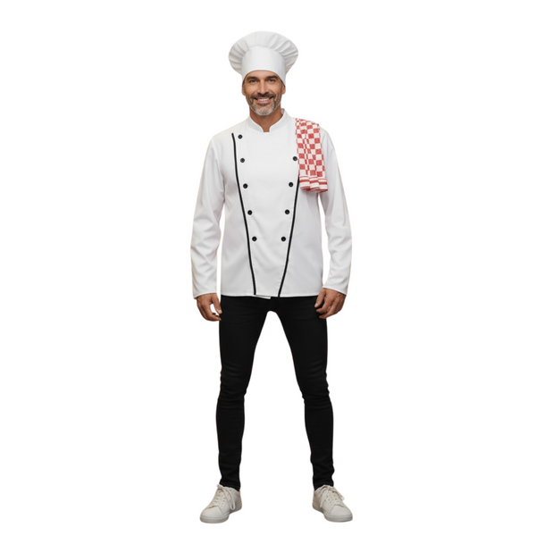 Master Chef Kostuum Heren met Koksmuts - M, L of XL