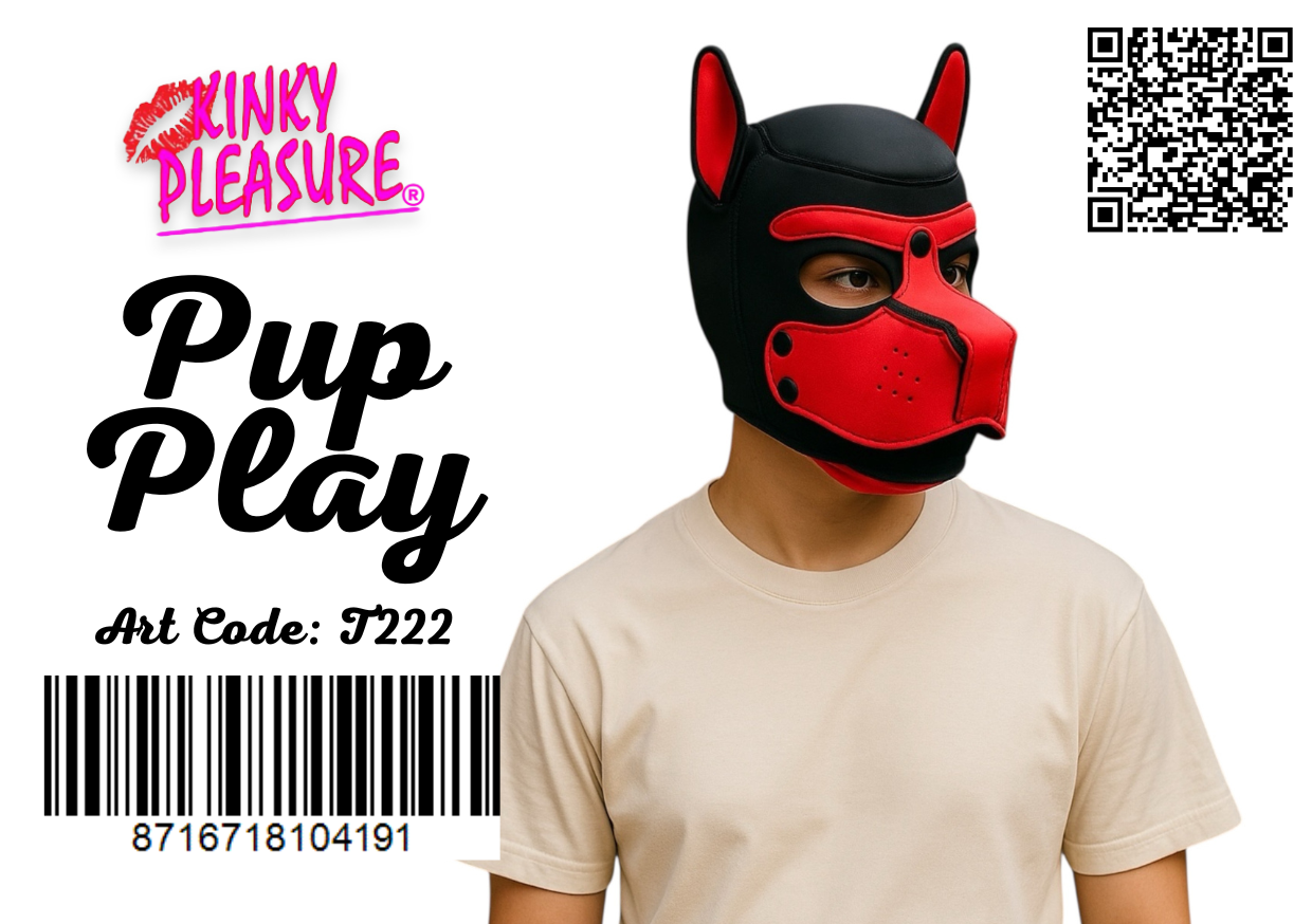 Pup Play Rood-Zwart Masker – Met Aflopende Snuit & Oor Accenten