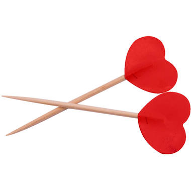 Sateprikkers met Rood en Wit Hartje - 50 stuks