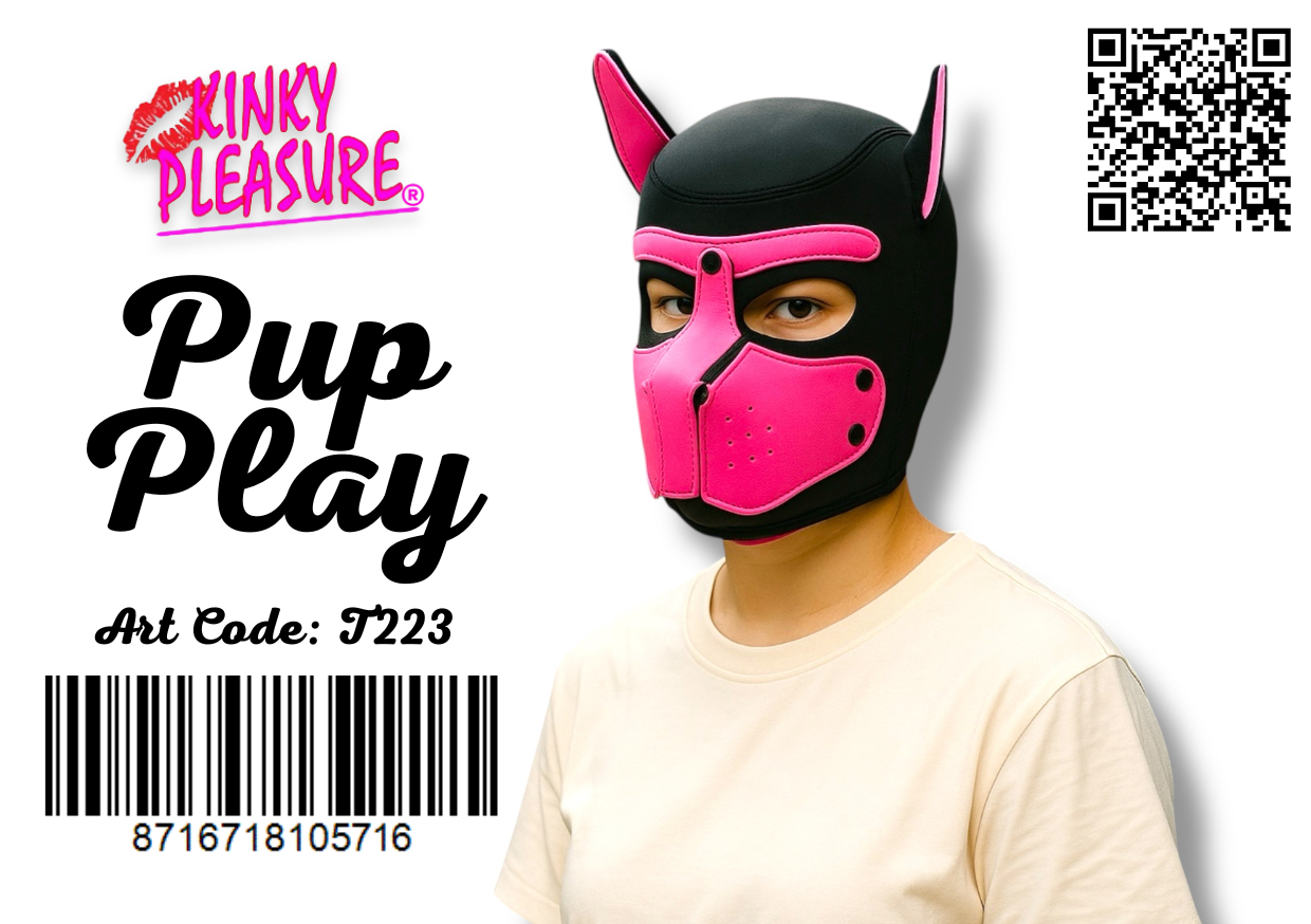 Puppy Play Roze-Zwart Masker – Met Aflopende Snuit & Oor Accenten