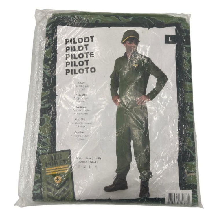 Piloot Verkleedkostuum Heren – Inclusief Overall & Pet – Maat M L XL