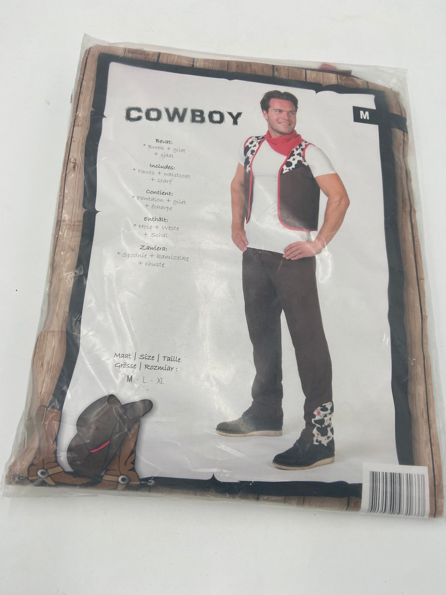 Cowboy Kostuum Heren – Verkleedset met Broek, Gilet & Sjaal – Maat M / L / XL