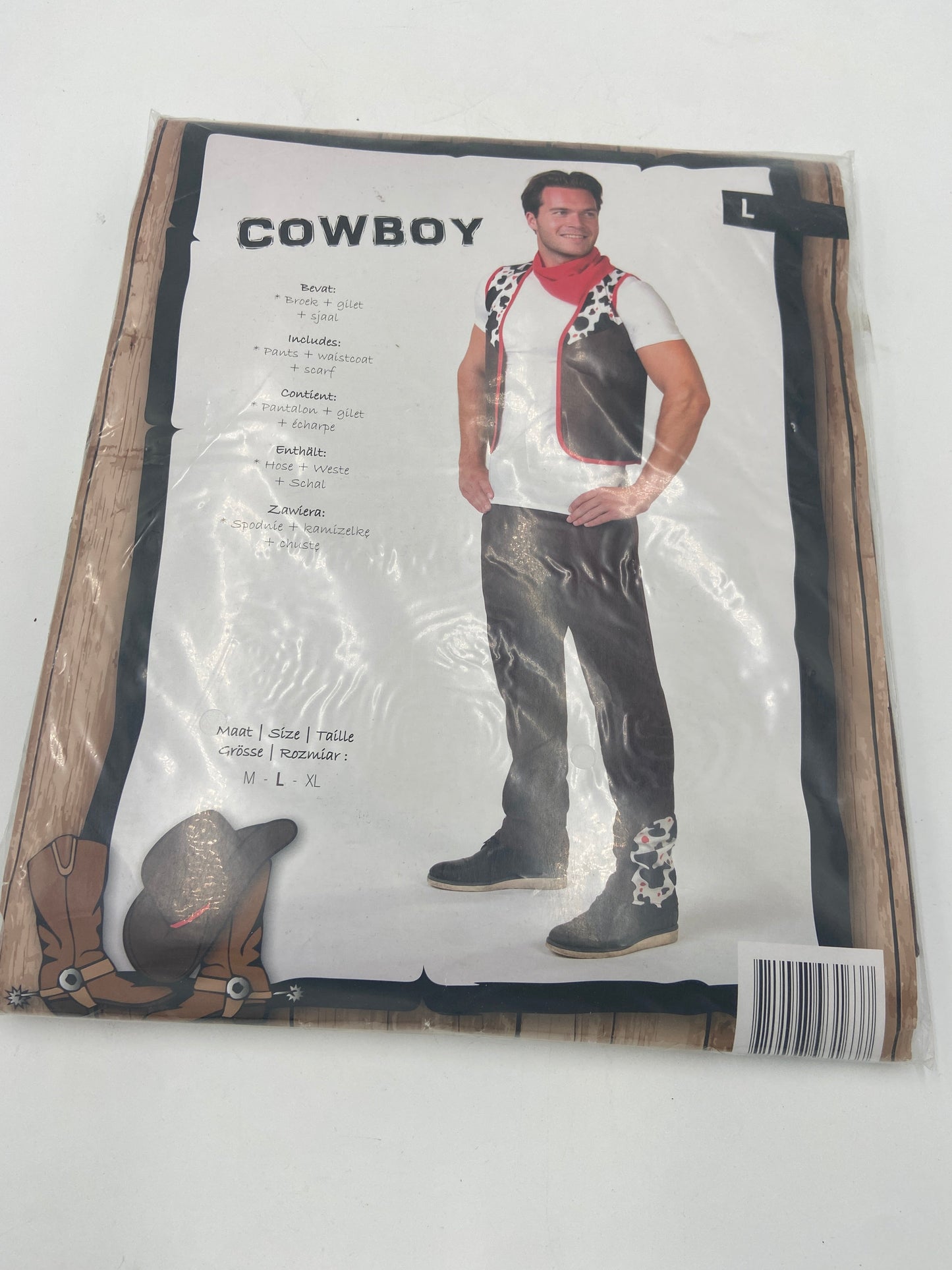 Cowboy Kostuum Heren – Verkleedset met Broek, Gilet & Sjaal – Maat M / L / XL