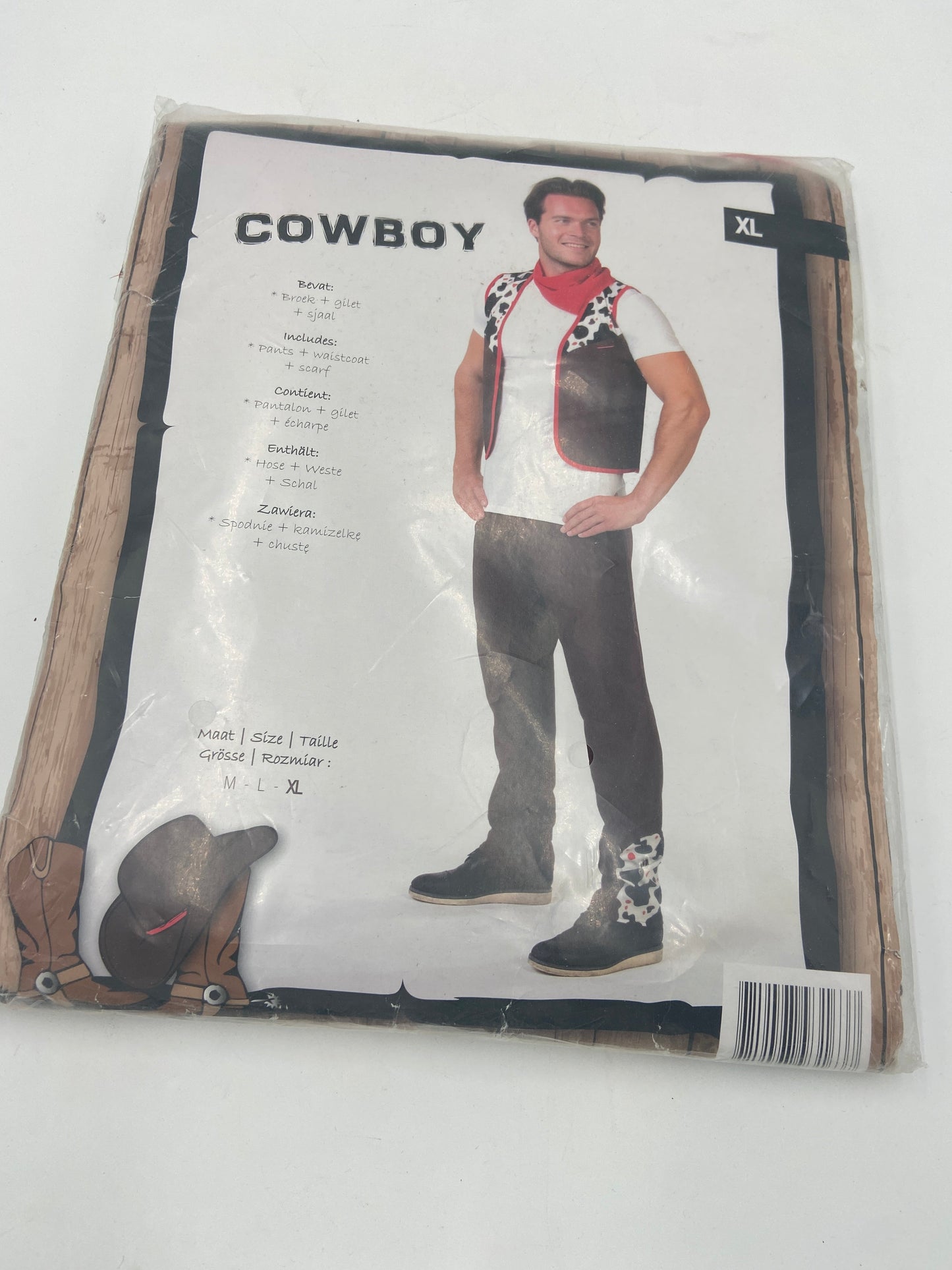 Cowboy Kostuum Heren – Verkleedset met Broek, Gilet & Sjaal – Maat M / L / XL
