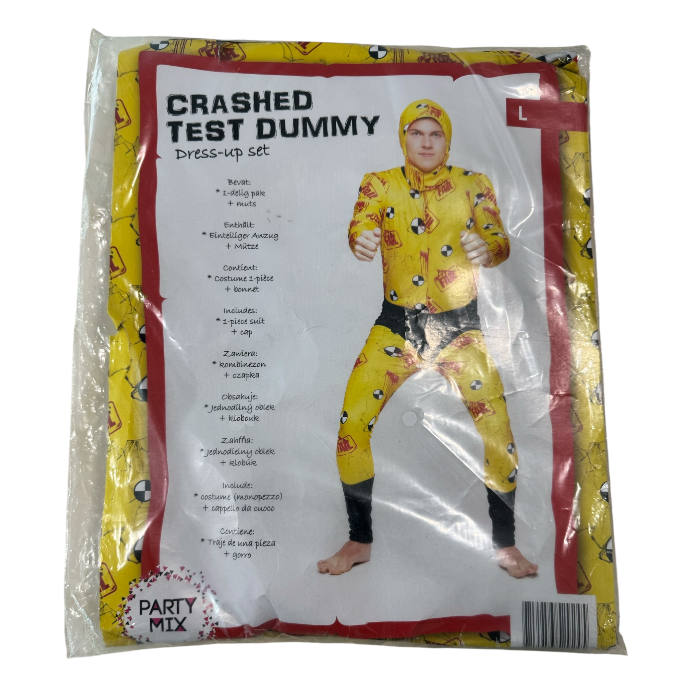 Crashed Test Dummy Kostuum – Maat S, M, L – Verkleedpak met Muts