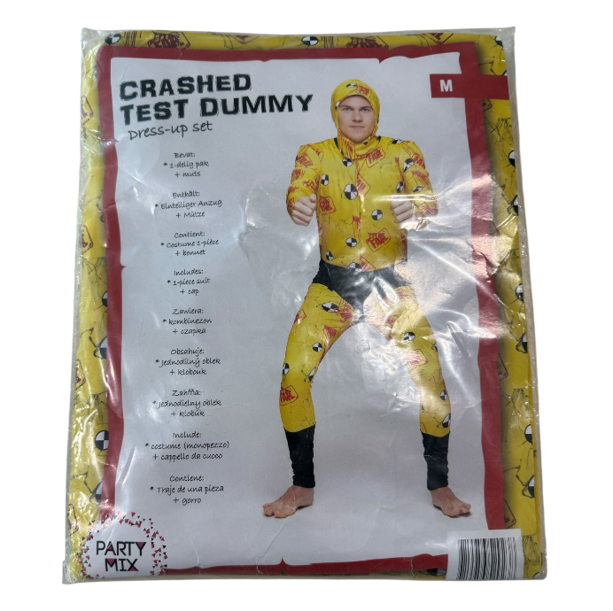 Crashed Test Dummy Kostuum – Maat S, M, L – Verkleedpak met Muts