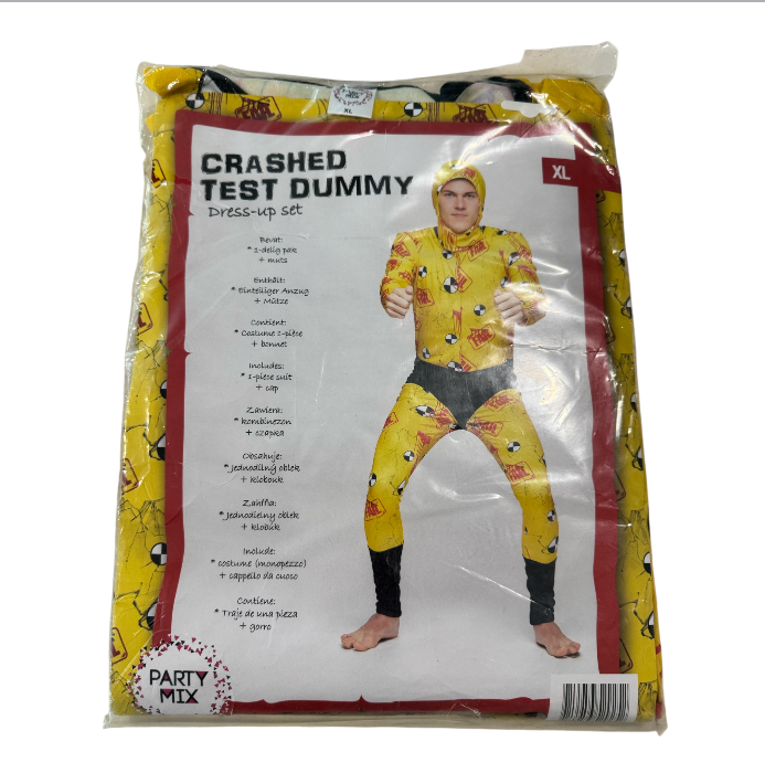 Crashed Test Dummy Kostuum – Maat S, M, L – Verkleedpak met Muts