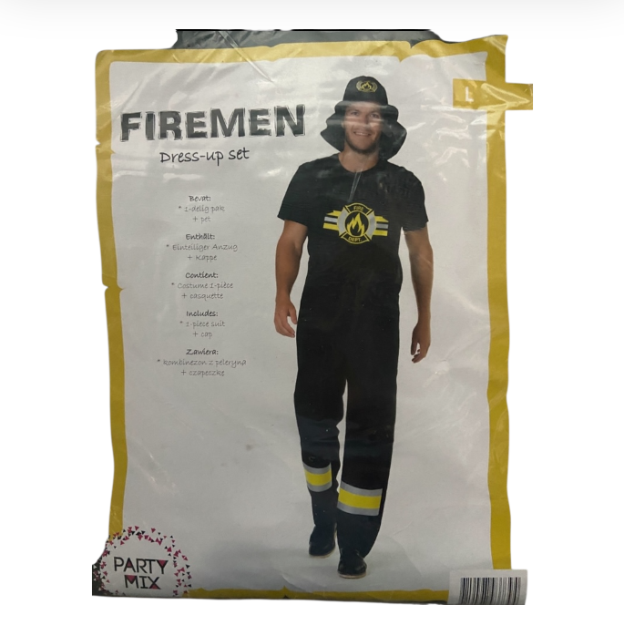 Brandweerman Kostuum Zwart – Verkleedset met Shirt, Tuinbroek en Hoed – Maat M L XL
