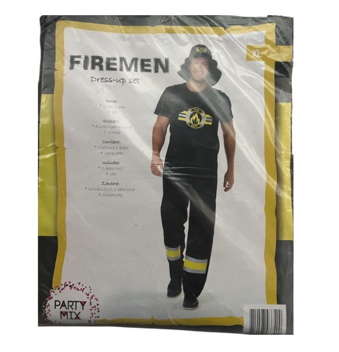 Brandweerman Kostuum Zwart – Verkleedset met Shirt, Tuinbroek en Hoed – Maat M L XL