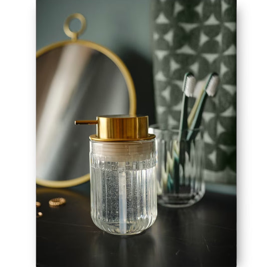 Elegant Zeeppompje Glas met Gouden Pompje - Voor een Stijlvolle Badkamer