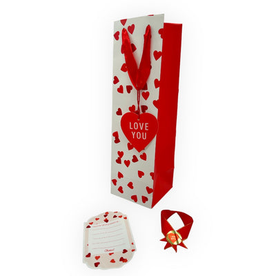 Wijnfles Verpakking met Hartjes en I LOVE YOU Sticker