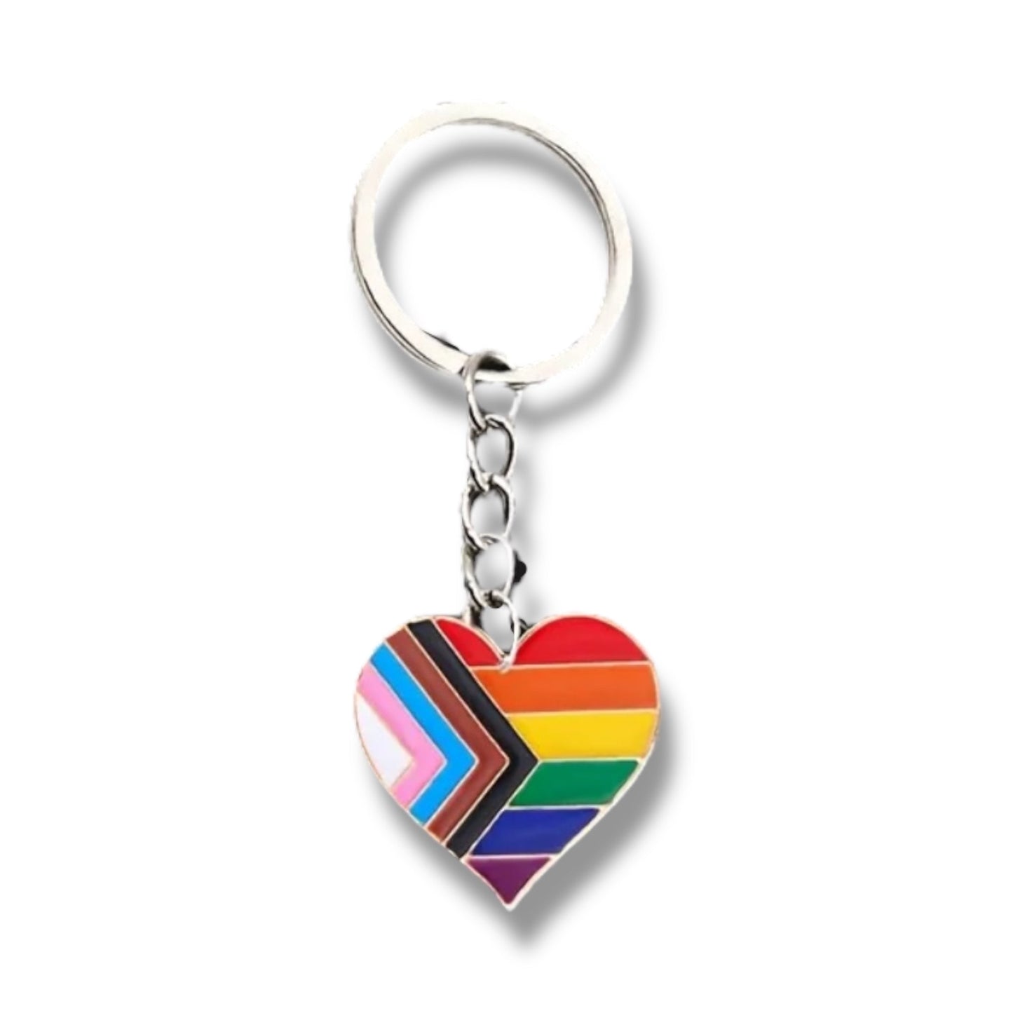 Progress Pride Hart Sleutelhanger – Inclusieve Regenboog Vlag
