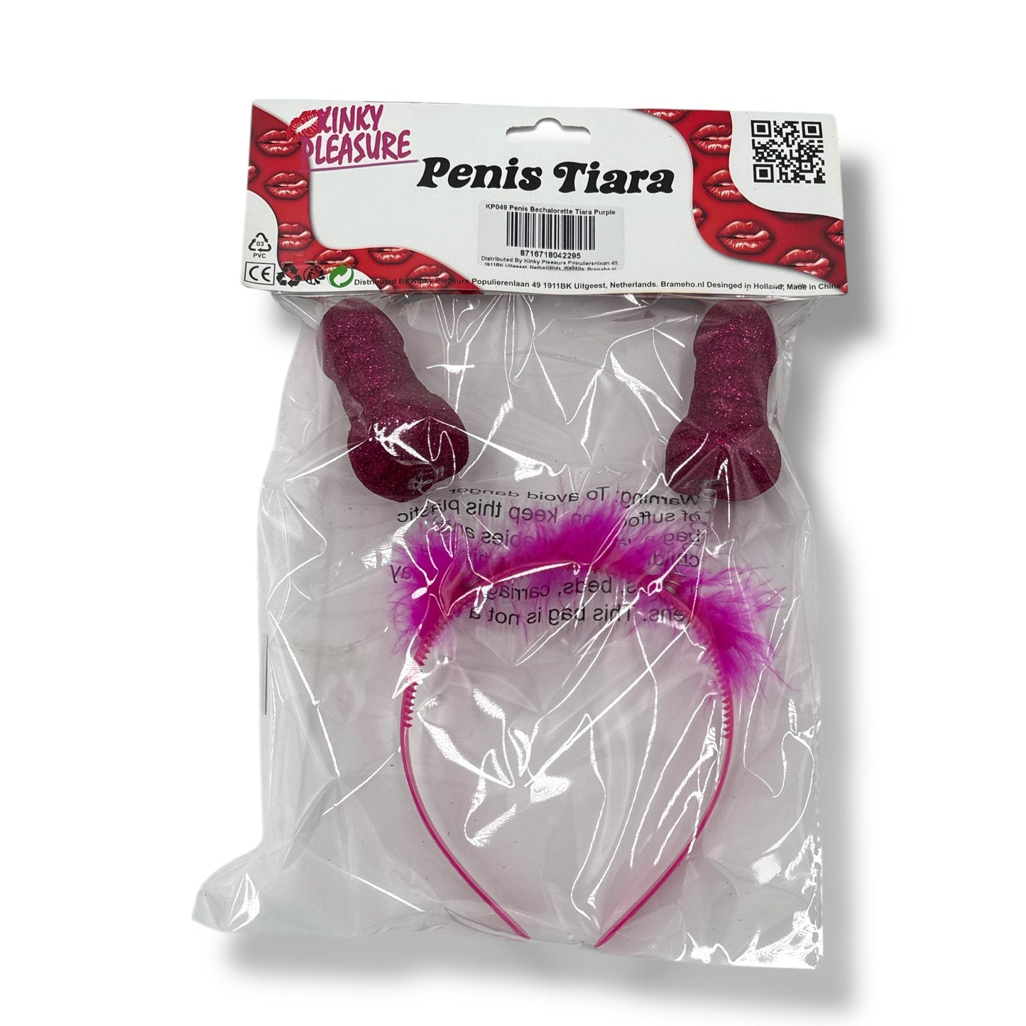 Penis Diadeem – Paars Glitter met Springveren