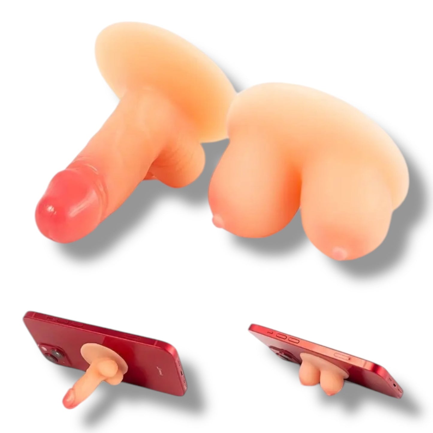 Mini Penis & Borsten Telefoonhouders – Kinky Pleasure – Zuignap Stand – 2 Stuks