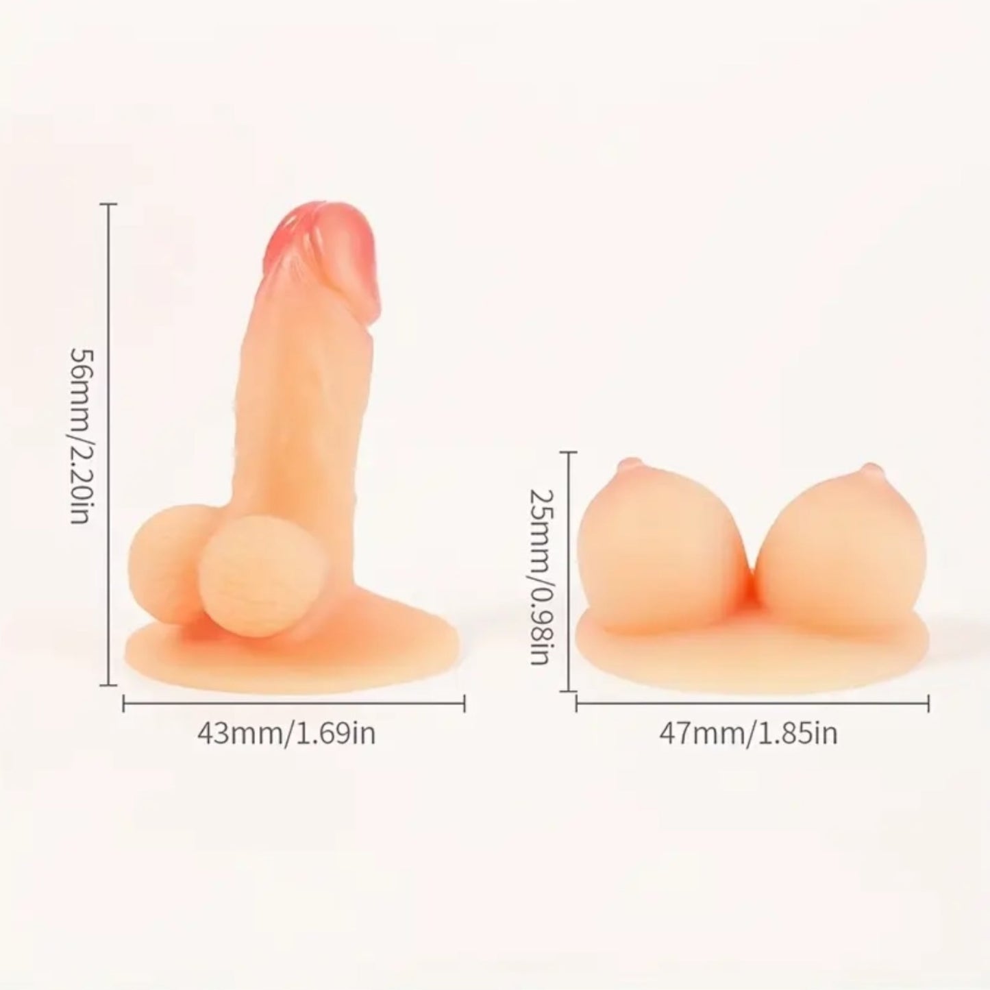 Mini Penis & Borsten Telefoonhouders – Kinky Pleasure – Zuignap Stand – 2 Stuks