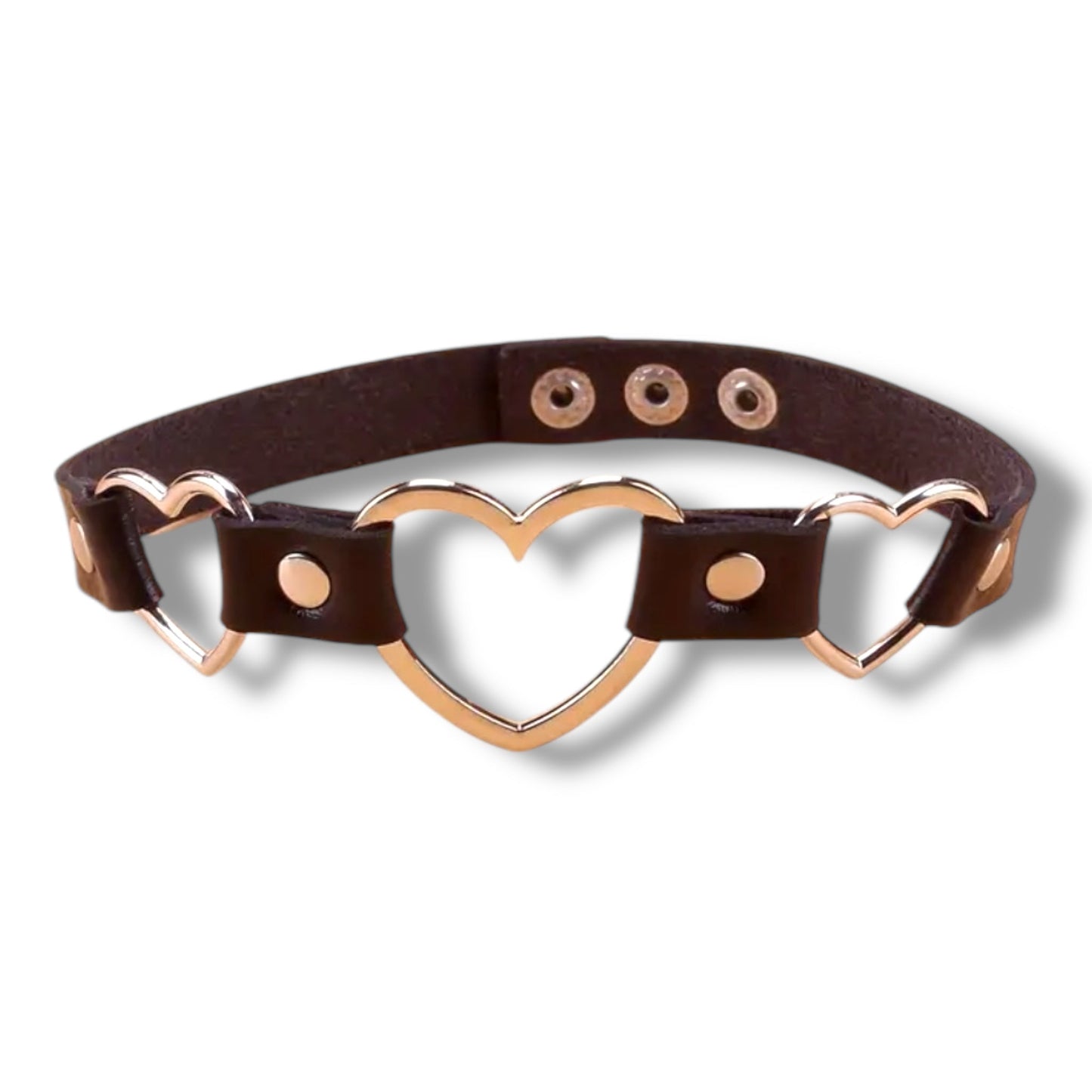 Leren Choker met 3 Hartjes – Kinky Pleasure – Verstelbare Nekband – 40 cm