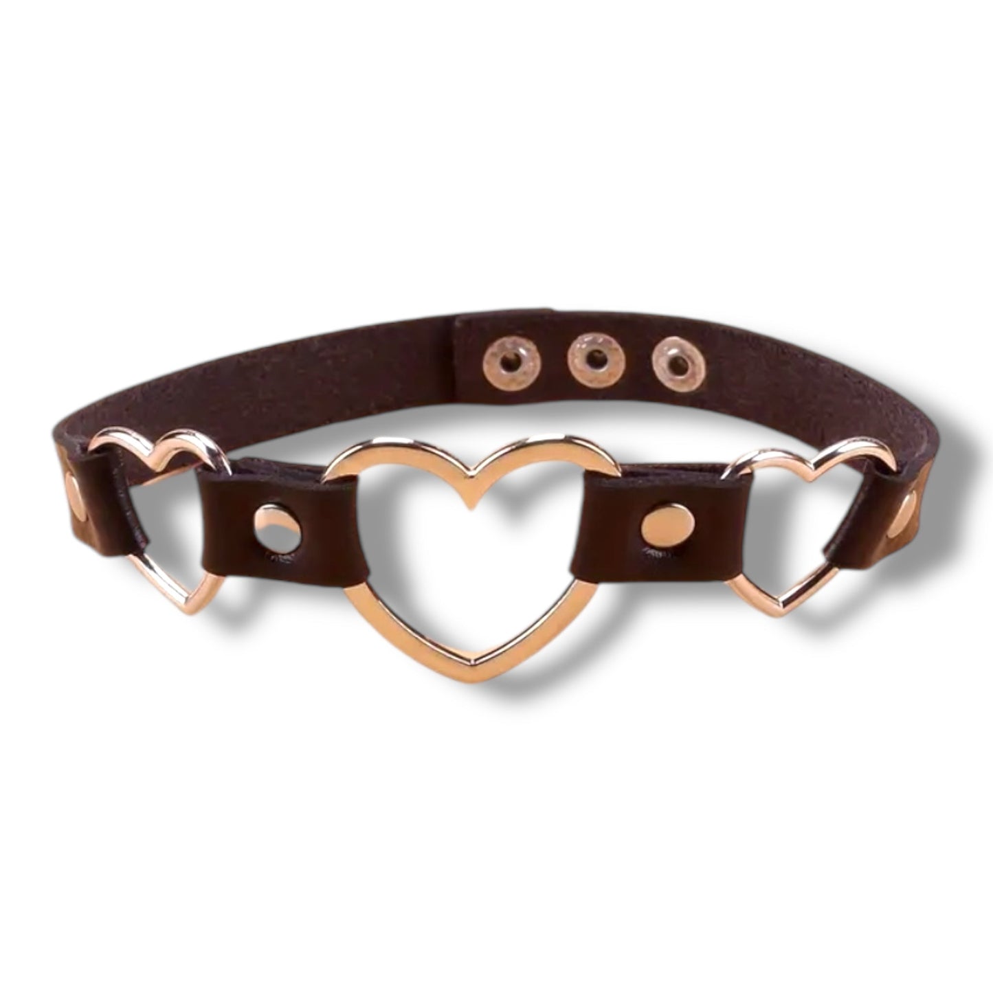 Leren Choker met 3 Hartjes – Kinky Pleasure – Verstelbare Nekband – 40 cm