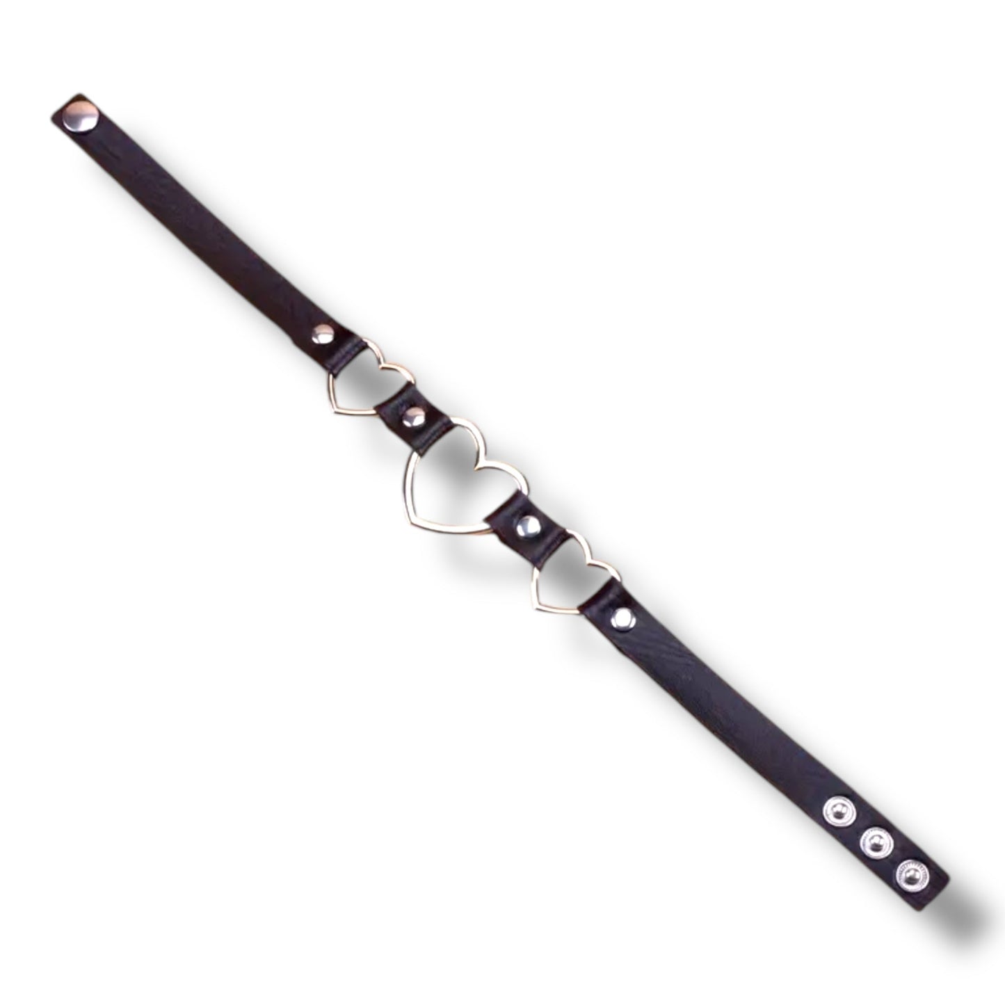Leren Choker met 3 Hartjes – Kinky Pleasure – Verstelbare Nekband – 40 cm
