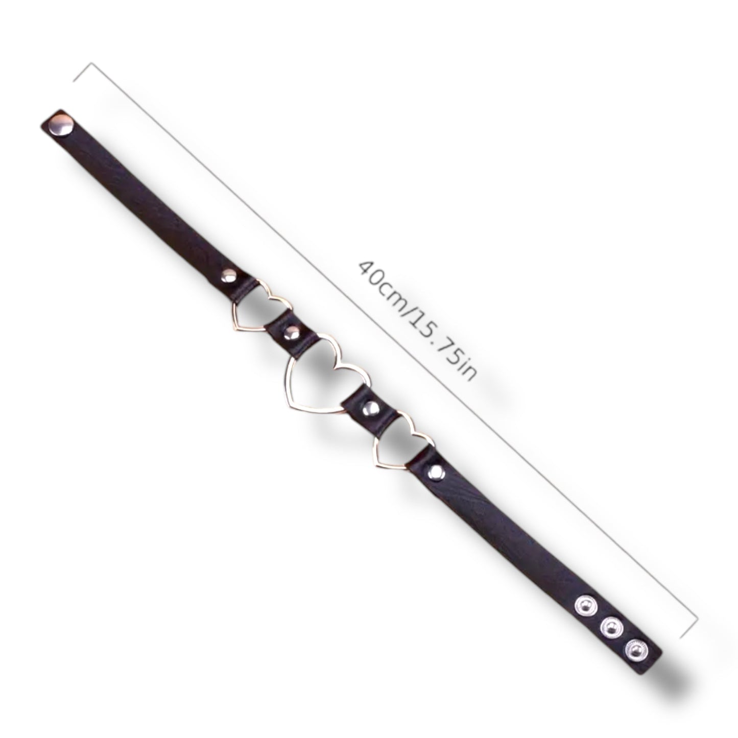 Leren Choker met 3 Hartjes – Kinky Pleasure – Verstelbare Nekband – 40 cm