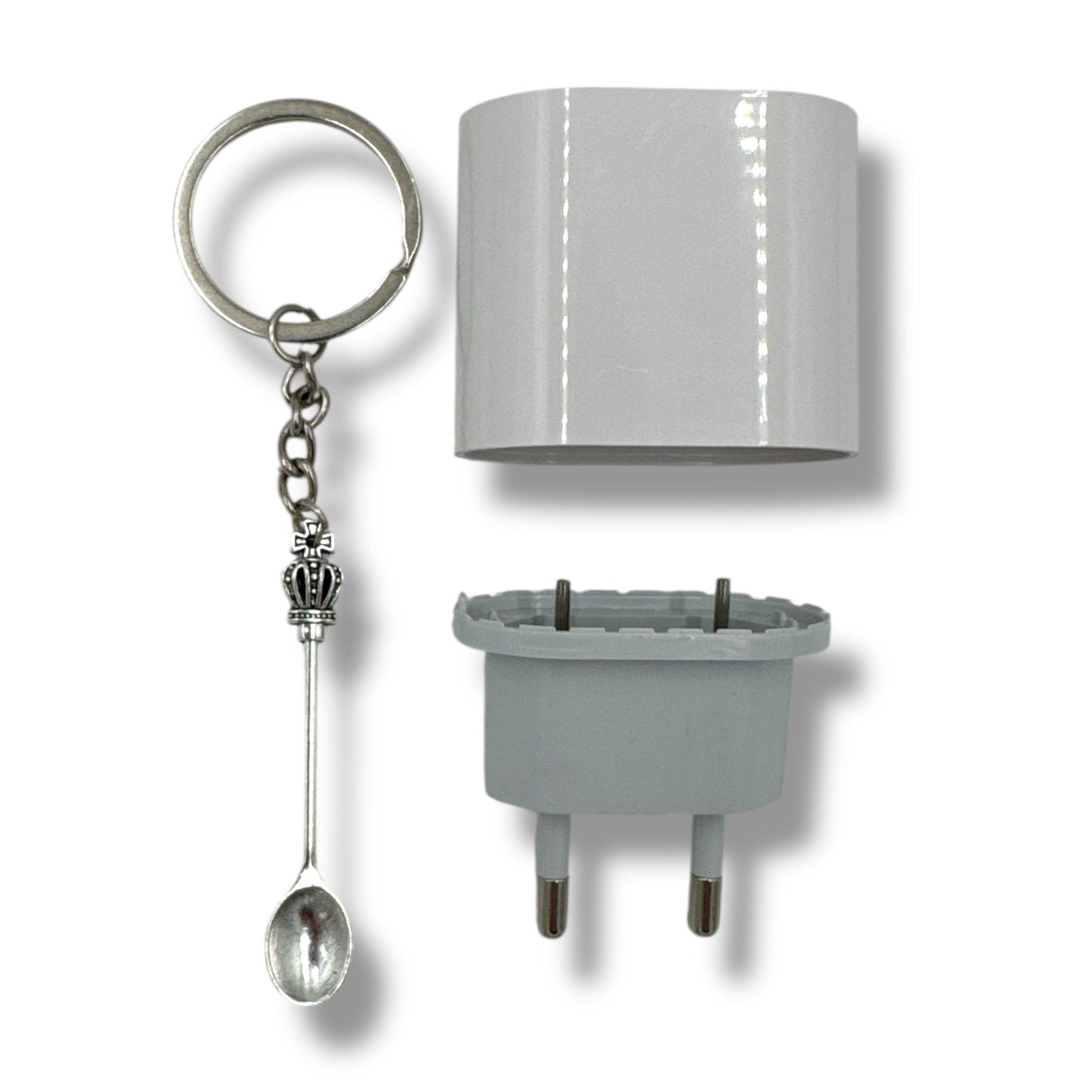 Gadget Set – Oplader Look met Lepel Sleutelhanger – Grappig Cadeau