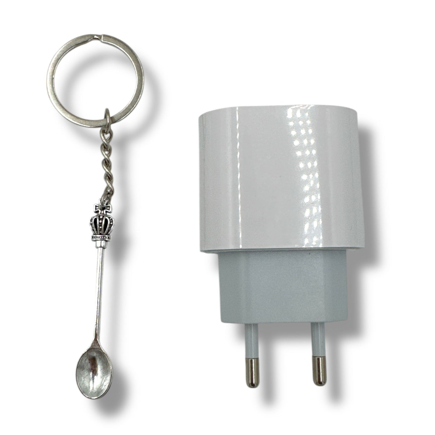 Gadget Set – Oplader Look met Lepel Sleutelhanger – Grappig Cadeau
