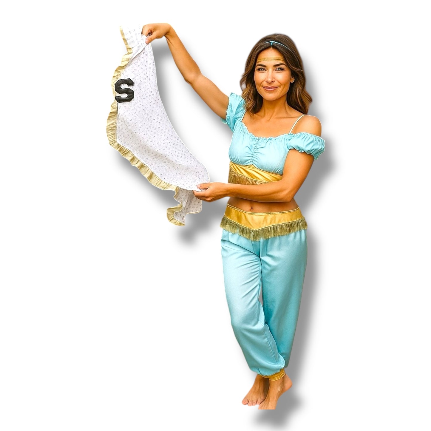 Dames Verkleedkostuum Buikdanseres – Lichtblauw met Goud – Maat S, M, L