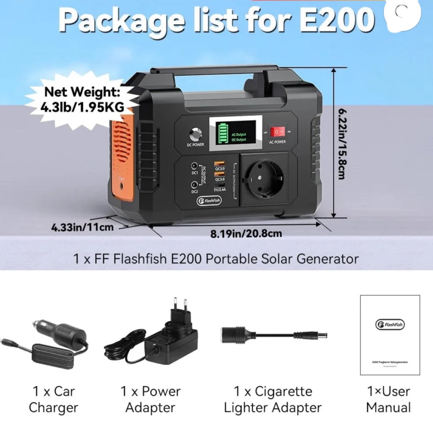Draagbare Zonnepanelen 60W + Flash Fish E200 Power Station