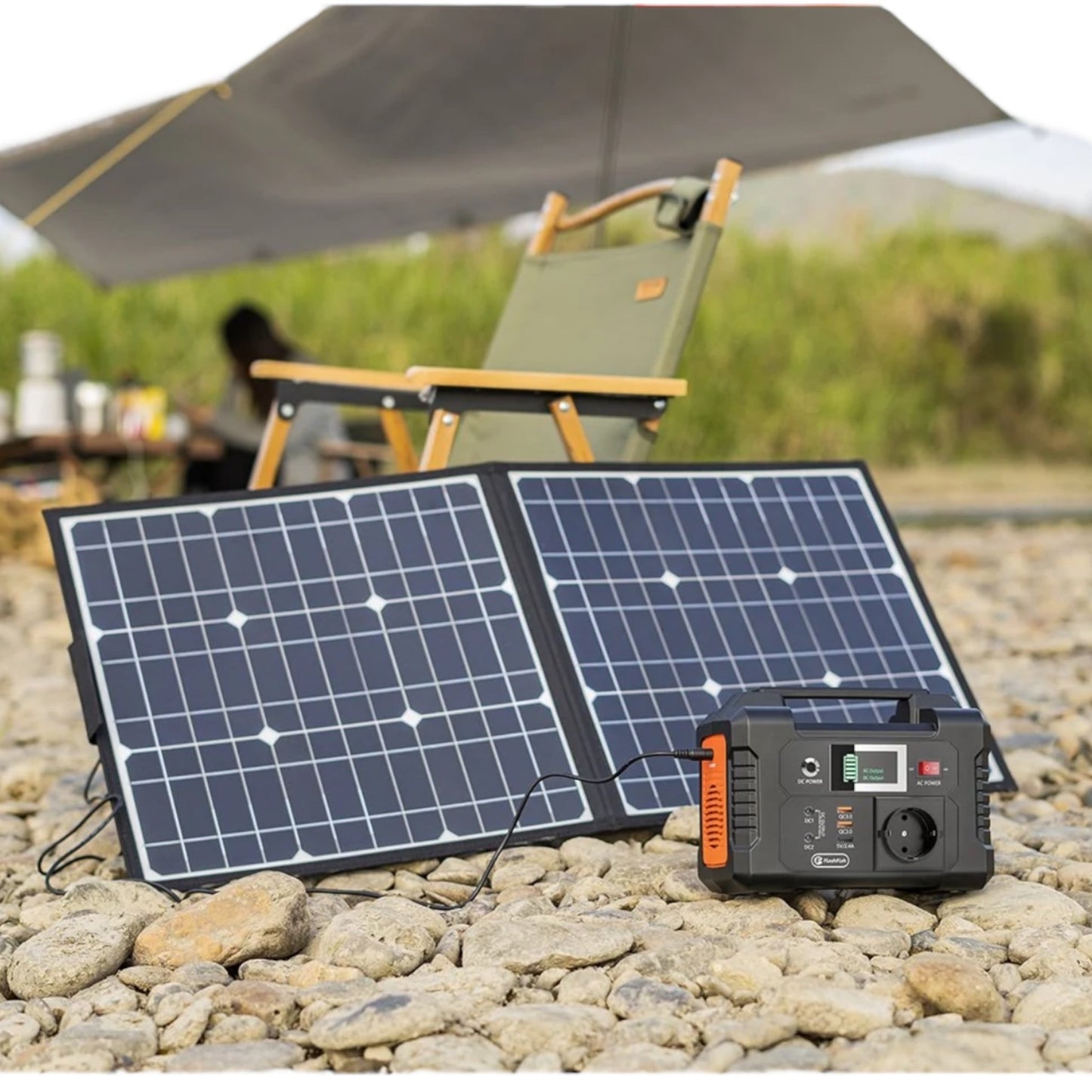 Draagbare Zonnepanelen 60W + Flash Fish E200 Power Station