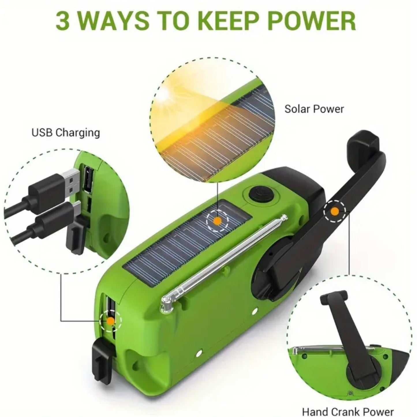 Multifunctionele Noodradio met Solar, USB & Hand Crank – Power altijd bij de hand!