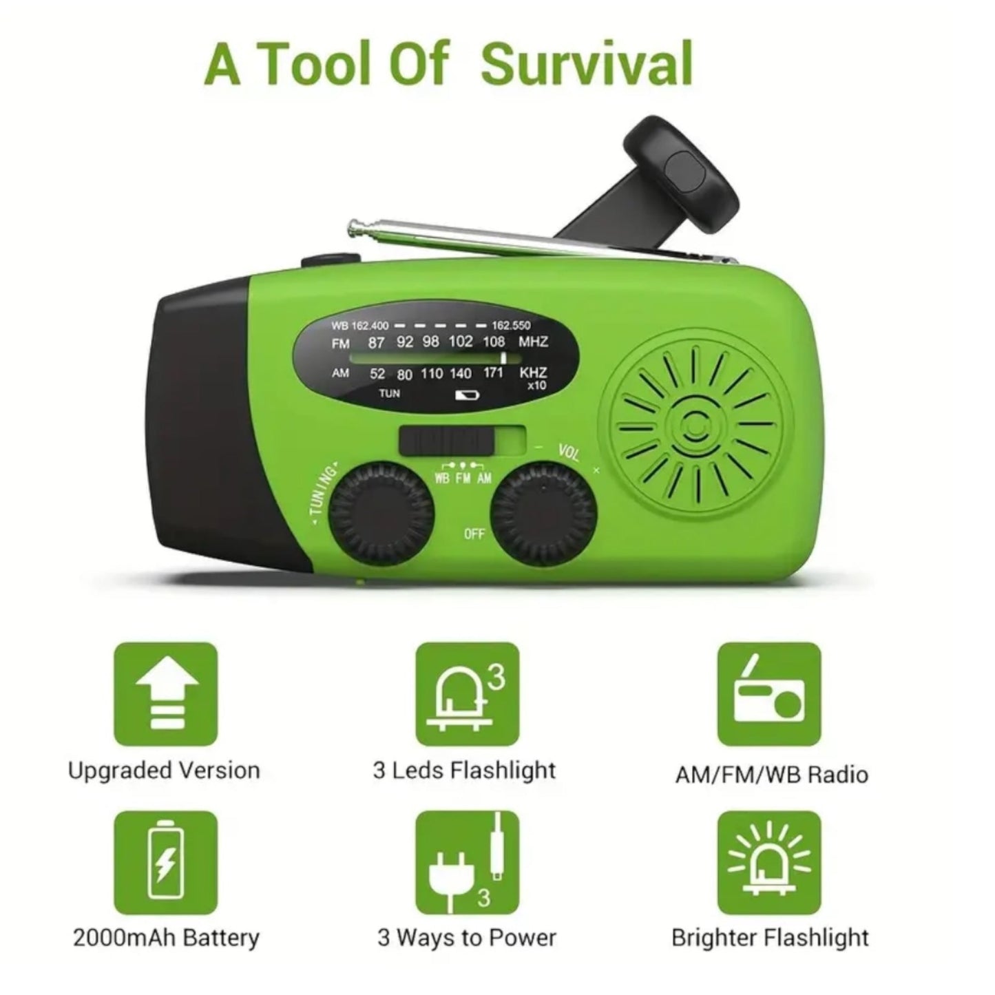 Multifunctionele Noodradio met Solar, USB & Hand Crank – Power altijd bij de hand!