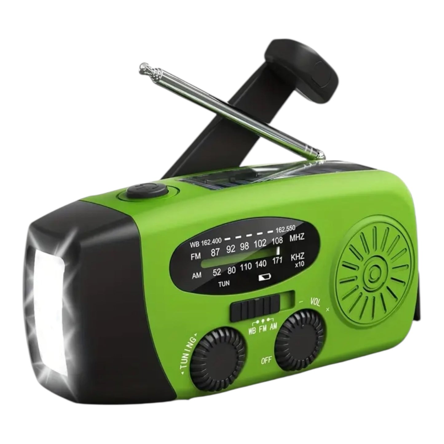 Multifunctionele Noodradio met Solar, USB & Hand Crank – Power altijd bij de hand!