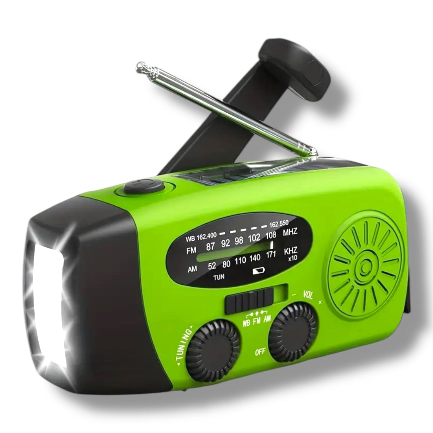 Multifunctionele Noodradio met Solar, USB & Hand Crank – Power altijd bij de hand!