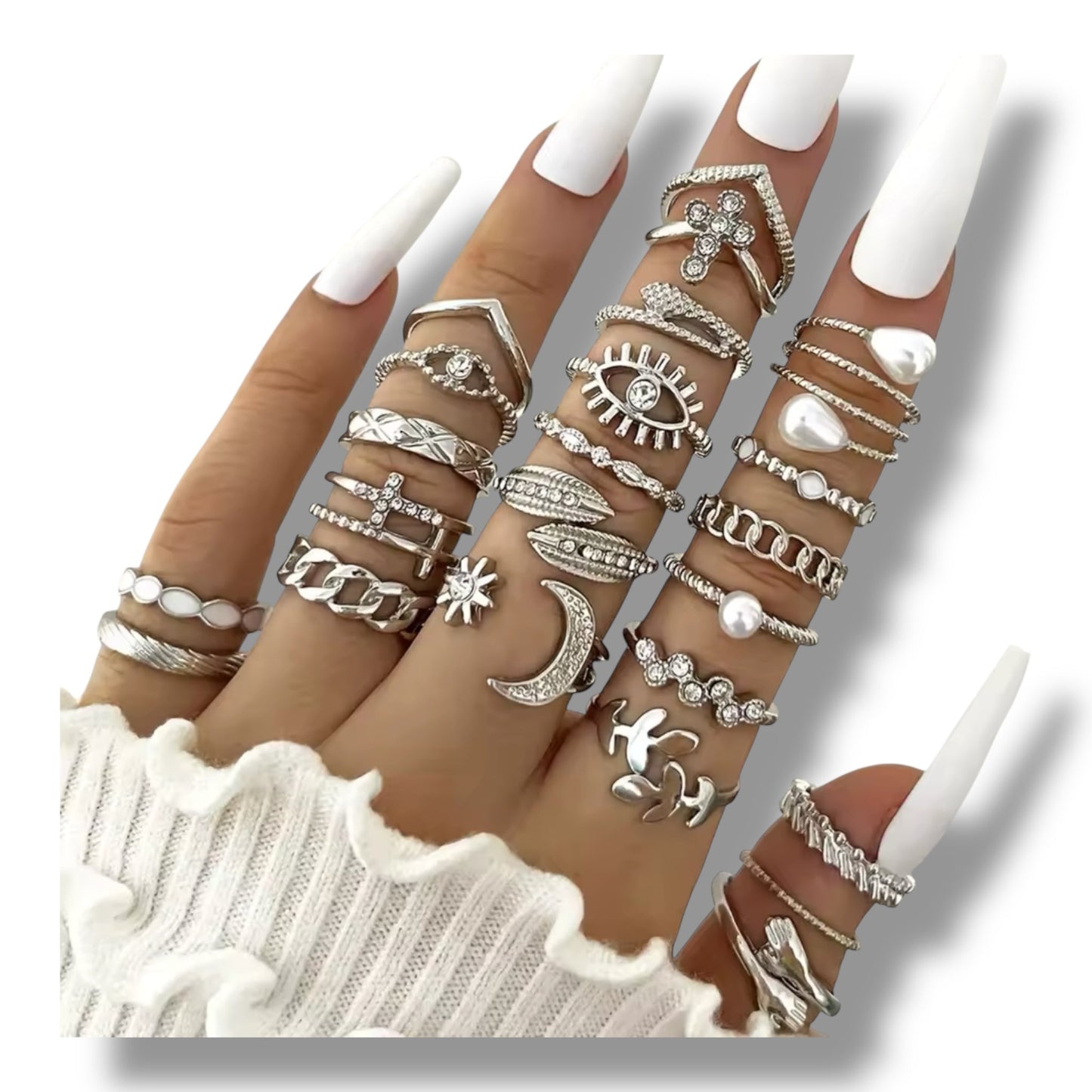 Set van 36 Moderne Fashion Ringen – Goud & Zilver | Boho, Maan & Oogdesigns