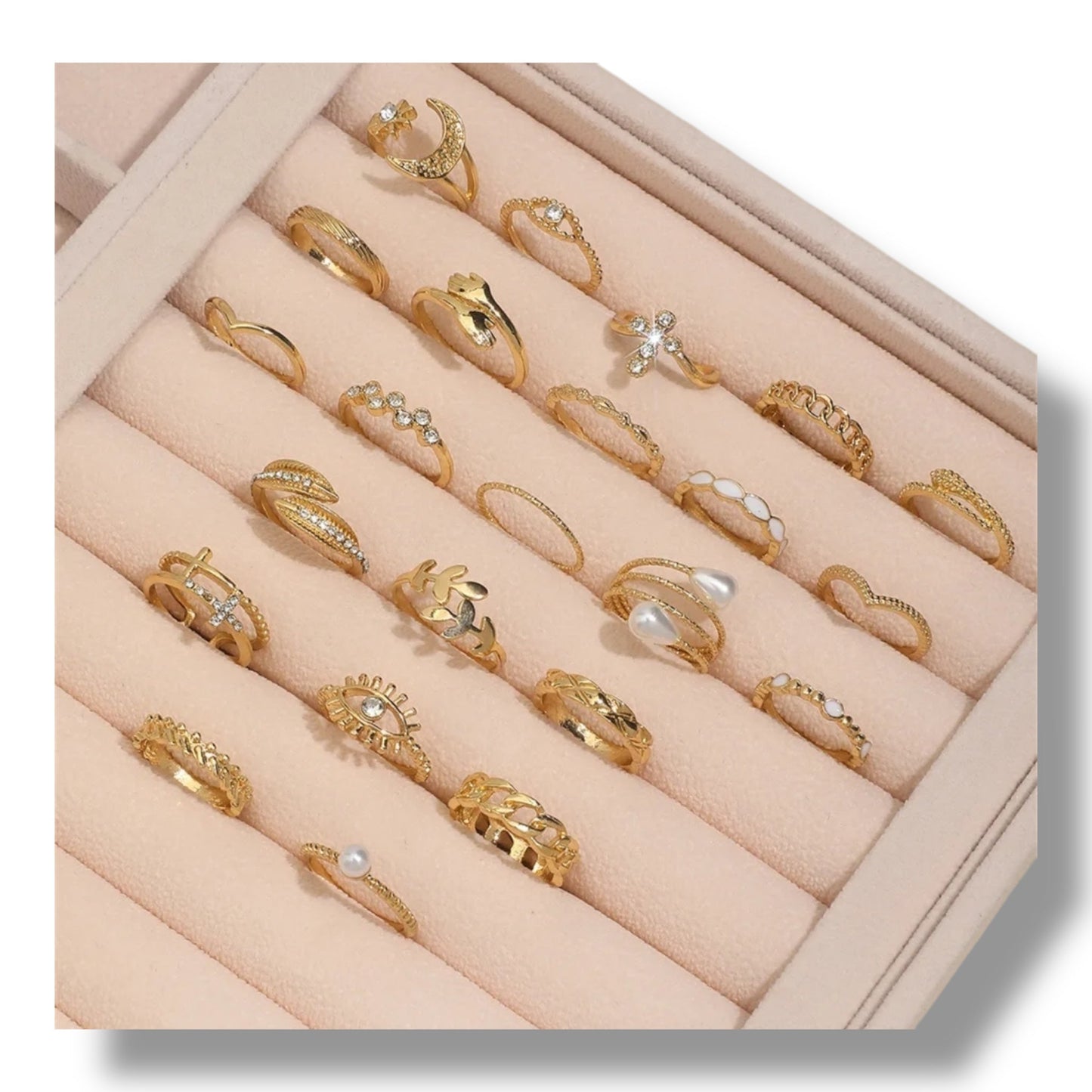 Set van 36 Moderne Fashion Ringen – Goud & Zilver | Boho, Maan & Oogdesigns