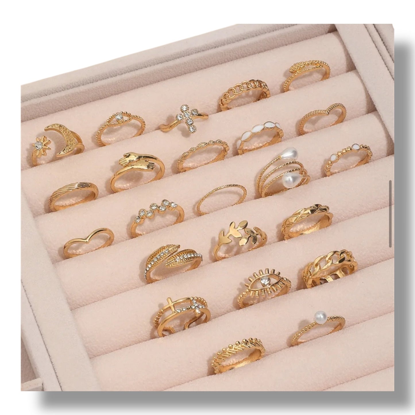 Set van 36 Moderne Fashion Ringen – Goud & Zilver | Boho, Maan & Oogdesigns