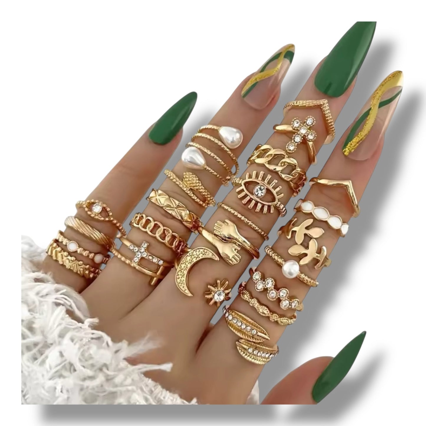 Set van 36 Moderne Fashion Ringen – Goud & Zilver | Boho, Maan & Oogdesigns