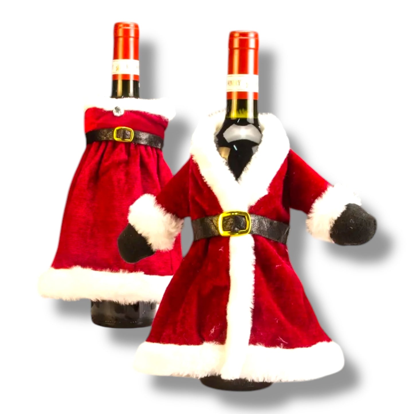Kerst Wijnfles Hoezen – Santa & Mrs. Claus Set | Fles Decoratie