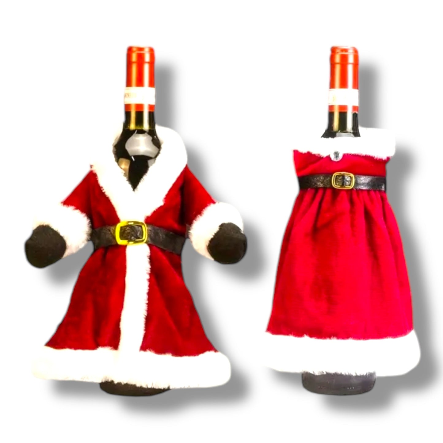 Kerst Wijnfles Hoezen – Santa & Mrs. Claus Set | Fles Decoratie