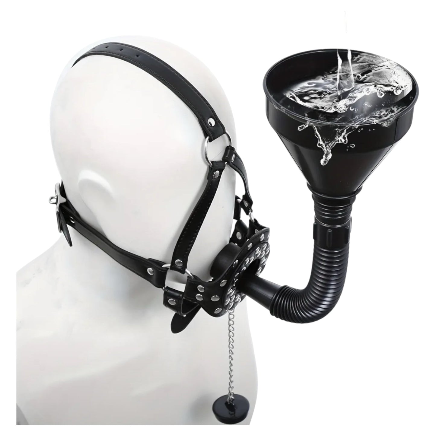 Extreme BDSM Masker met Trechter – Verstelbare Head Harness