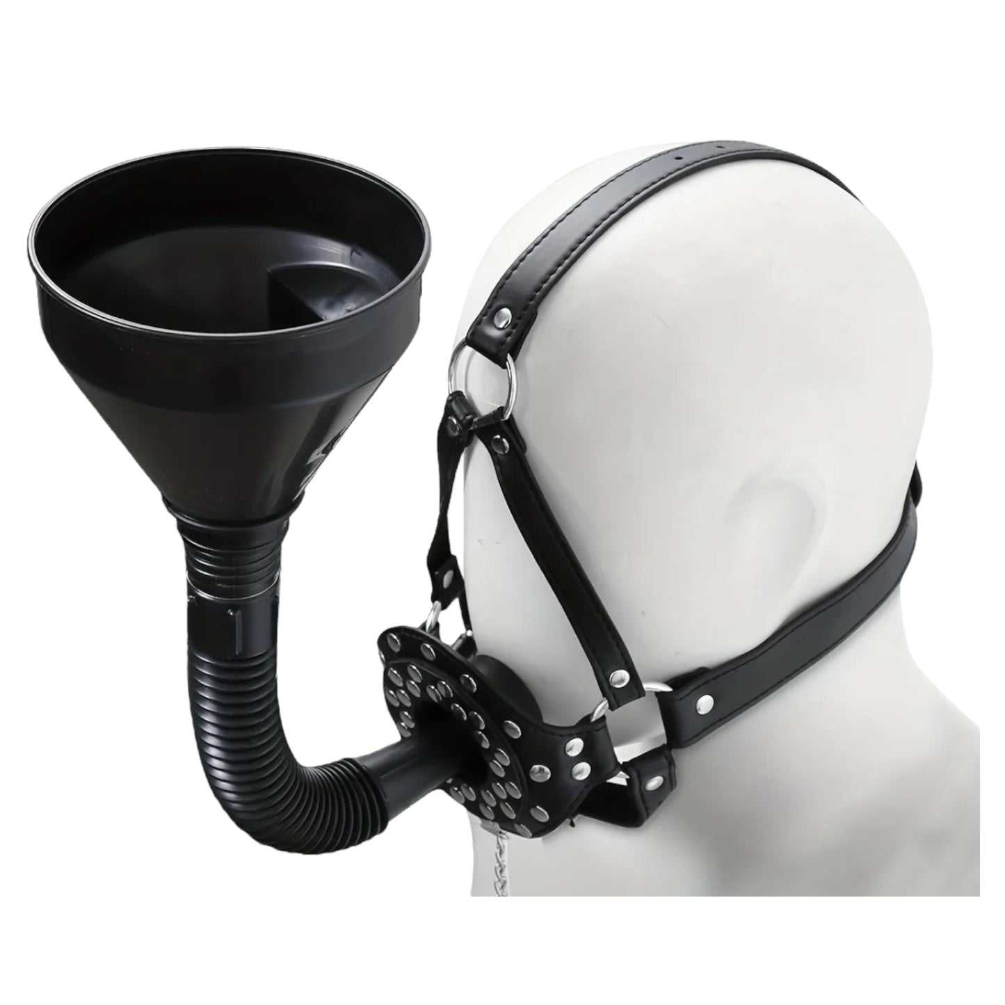 Extreme BDSM Masker met Trechter – Verstelbare Head Harness