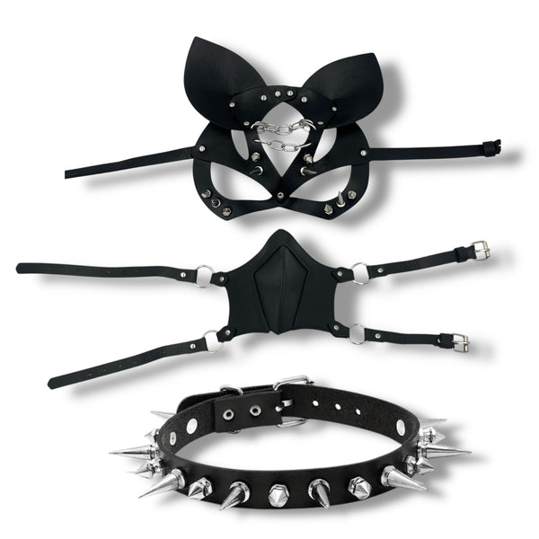 Rollenspel Hondenmasker met Spikes - 3-delig