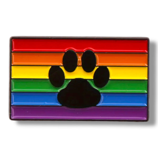 Regenboog Pin met Zwarte Pootafdruk – Pride & Dierenliefde
